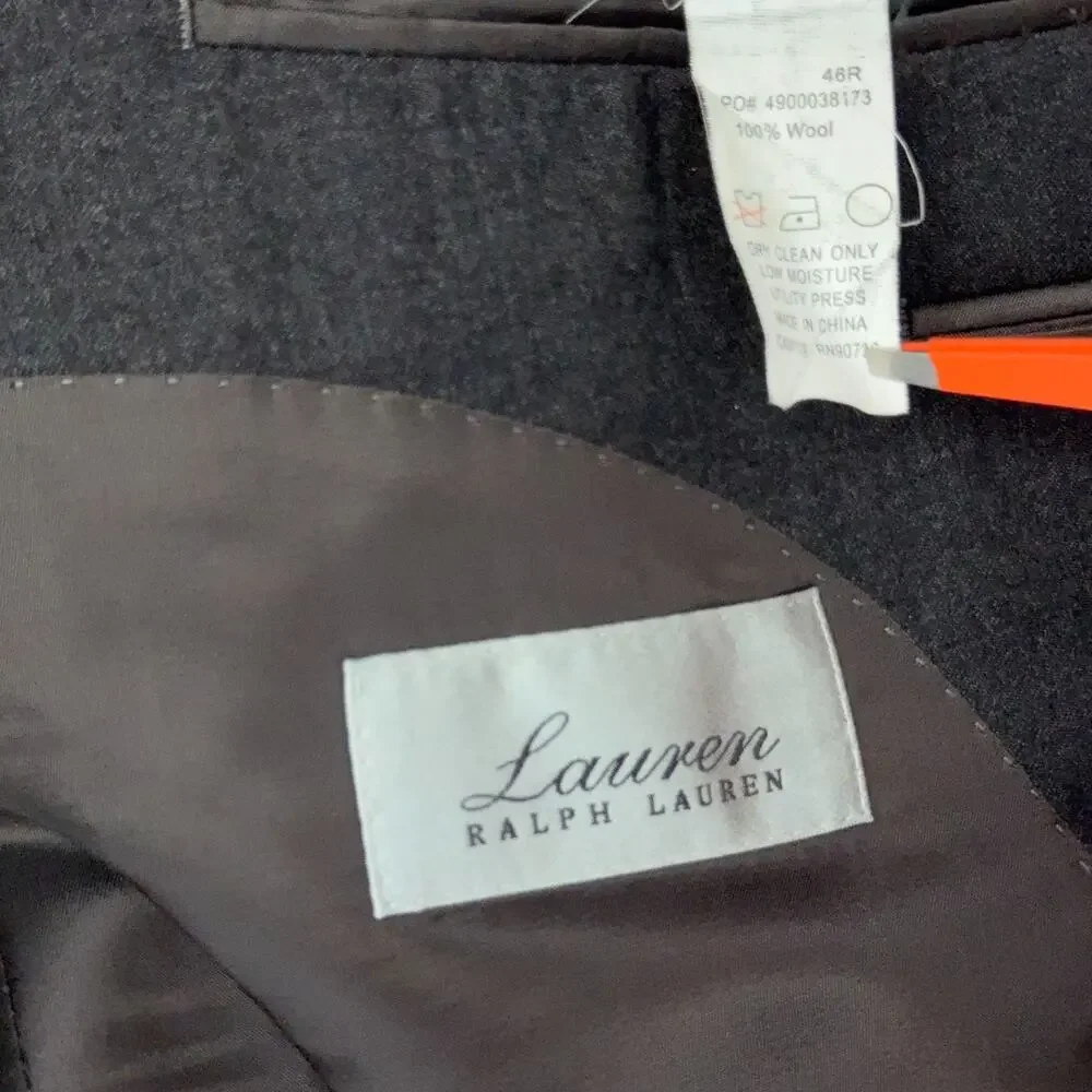 Lauren Ralph Lauren Wool Blazer Mens 46R Charcoal Gray Sport Coat Jacket Preppy